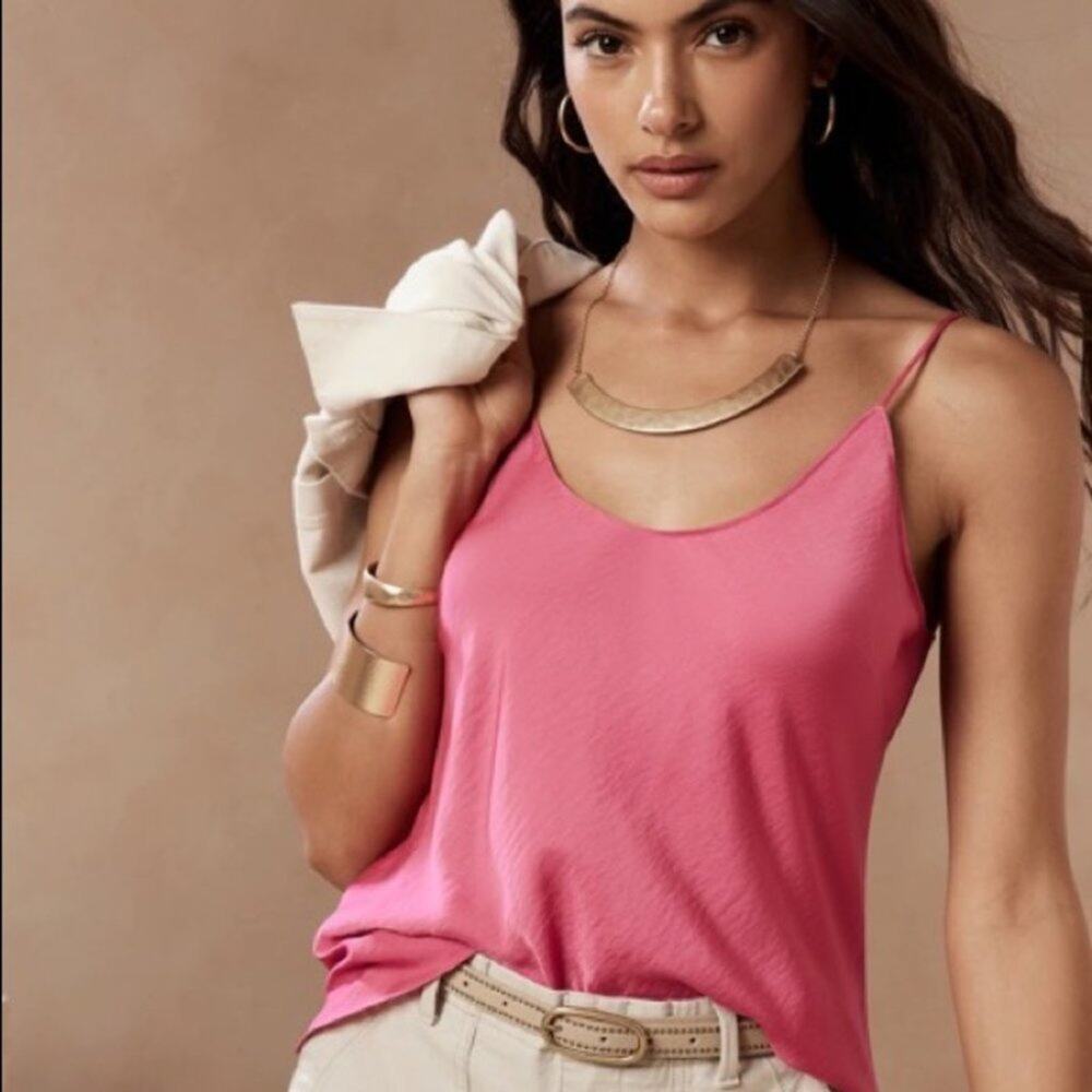 Banana Republic Pink Bias Cut Classic Camisole Size Large Petite 🌸🌷